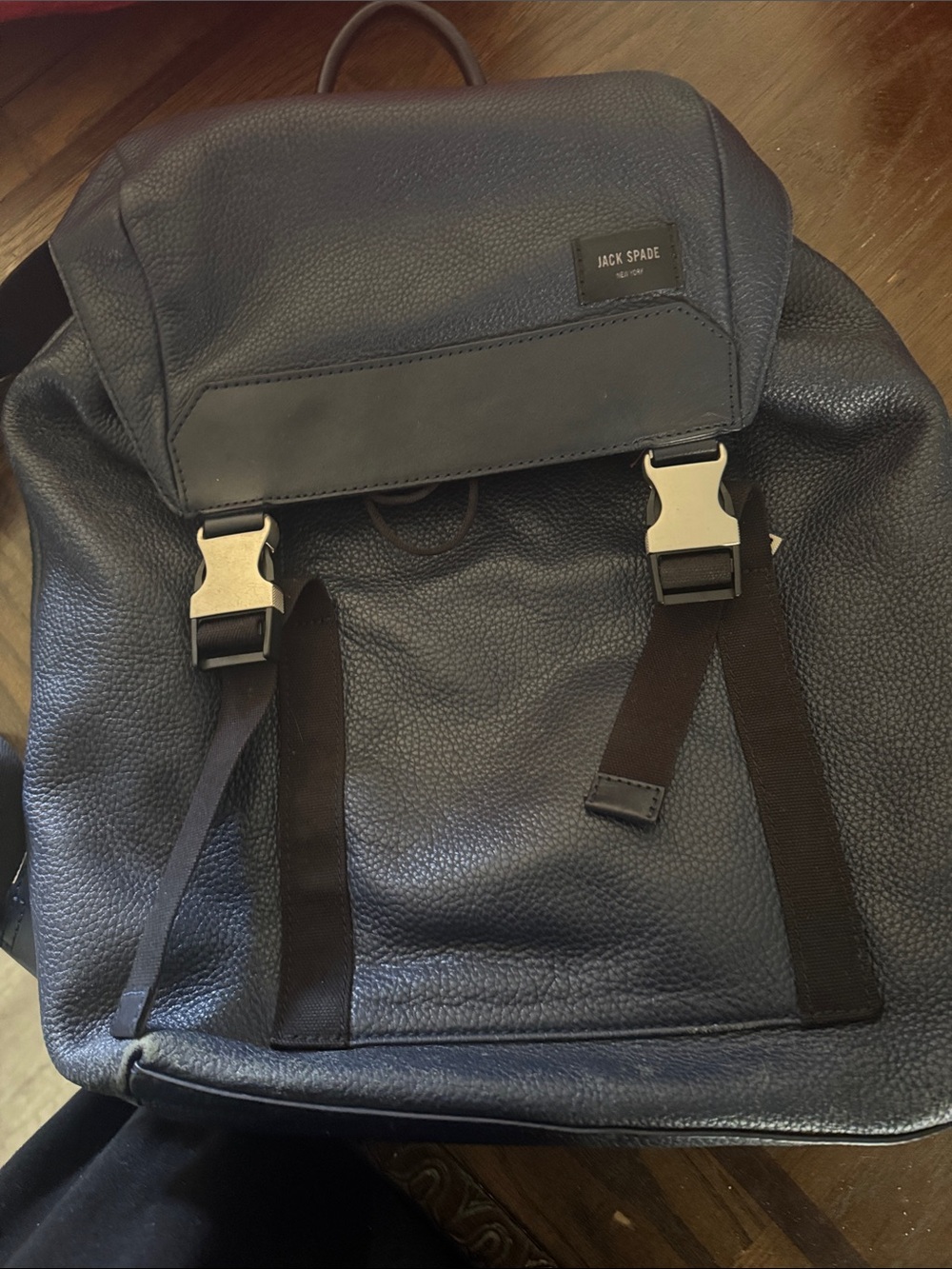Jack Spade Navy Pebbled Leather Backpack with Black Straps